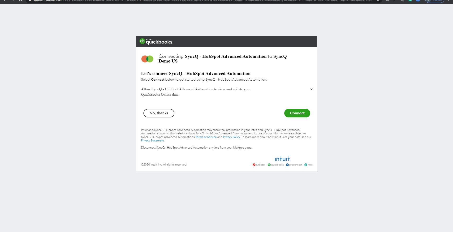 Authorize QuickBooks company